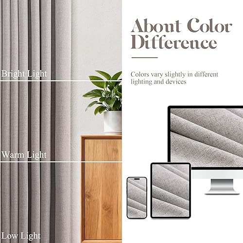 Miniatura 8 de Joywell Cortinas opacas de lino natural de 84 pulgadas de largo, con ojales, aislamiento térmico, oscurecimiento de la habitación, cortinas neutras