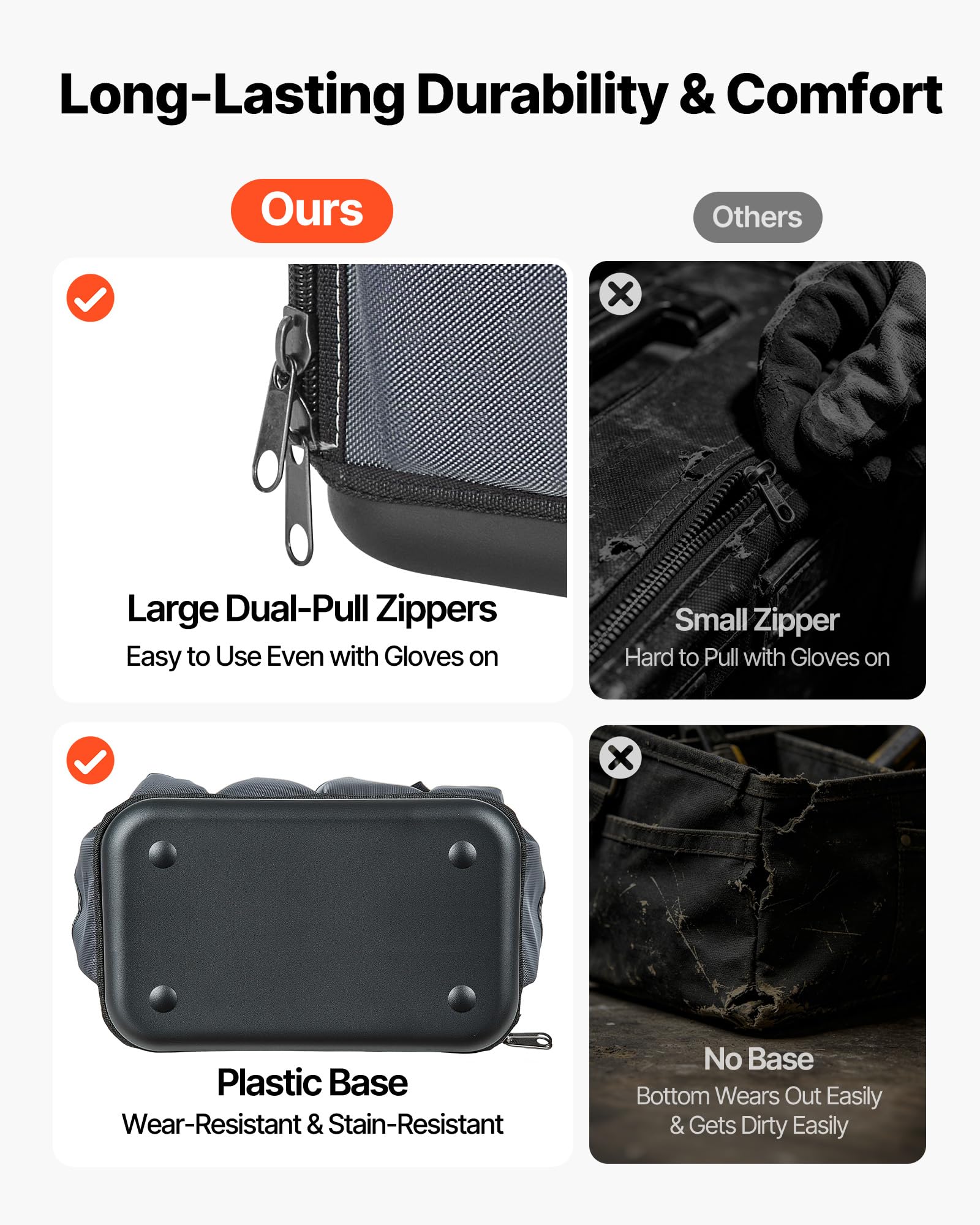 VEVOR Borsa Portautensili Aperta 335 mm, 39 Tasche, Organizer Portatile per Attrezzi con Base Rigida in Plastica, Resistente all'Acqua, Tracolla Regolabile, per Professionisti, Fai da Te e Cantiere