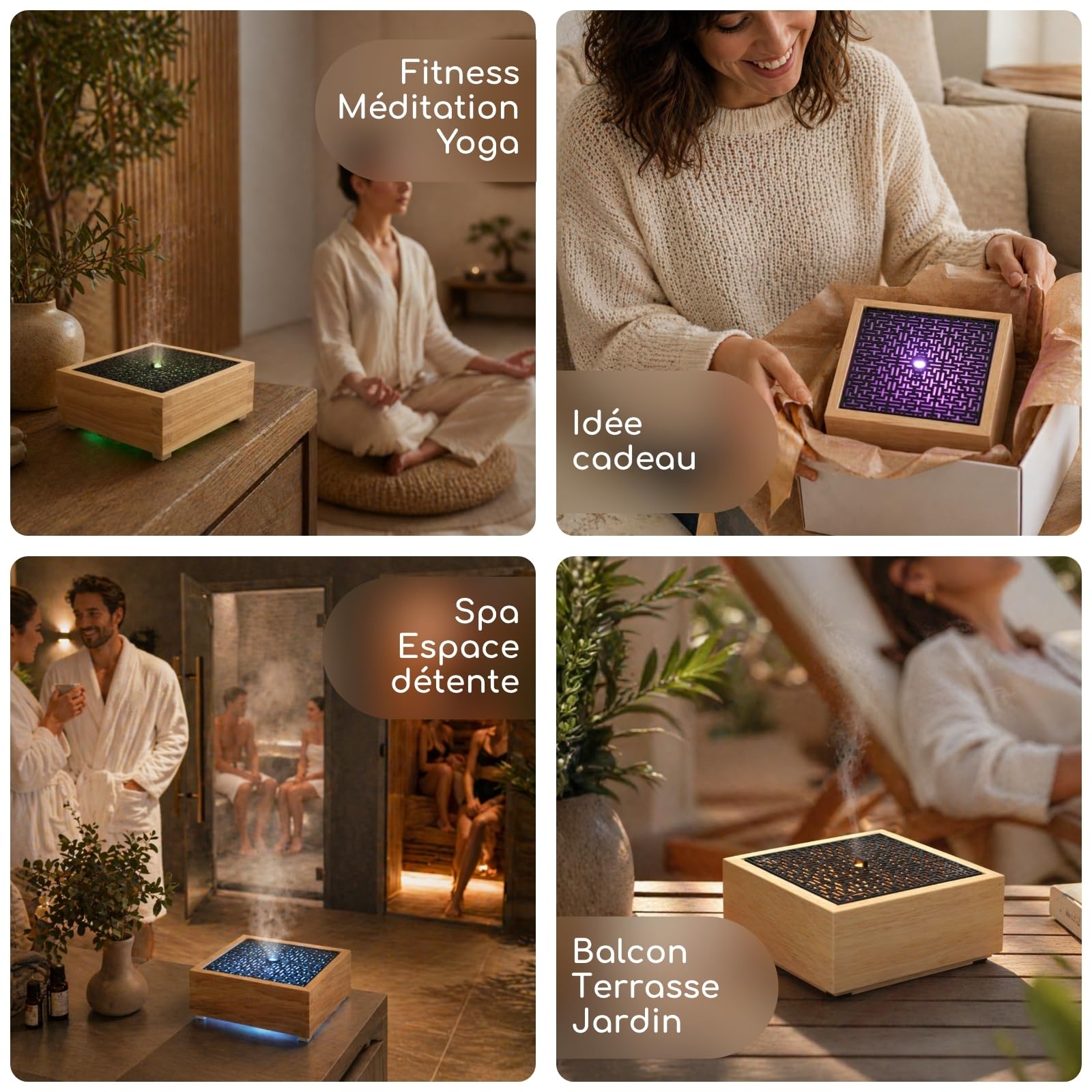 Zen'Arôme - Dyfuzor Kaori – nawilżacz powietrza do olejków eterycznych – ultradźwiękowy nebulizator do aromaterapii – elektryczna lampa zapachowa o wyglądzie naturalnego drewna z oświetleniem LED i