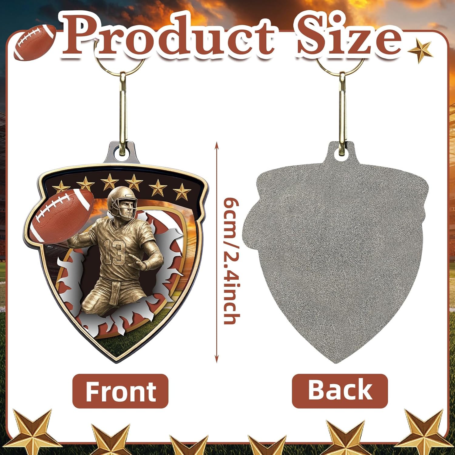 Remuuly Award Medals Bulk Soccer Football Basketball Tennis Cheer Metal Winner Award Medals 3.35'' Shield Shape with Neck Ribbons Sport Team Participation Prize Gift