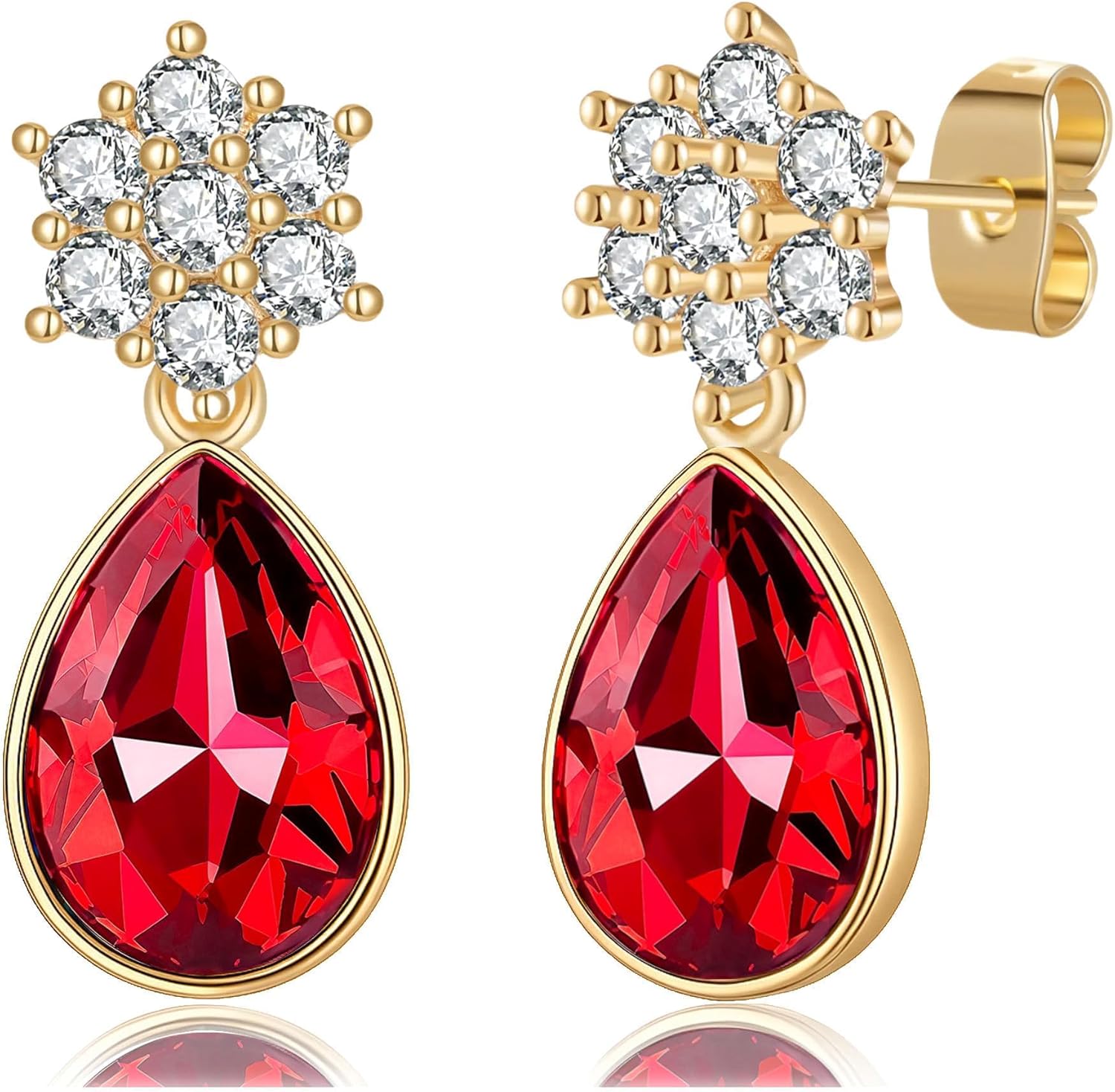 Elegant Austrian Crystal Teardrop Dangle Earrings for Women,14K Gold Plated Flower Drop Earrings Jewelry Gift for Birthday Wedding Anniversary