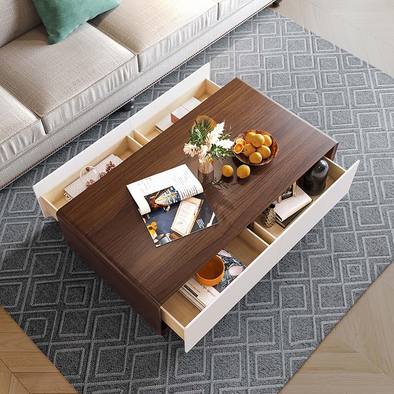 POVISON Modern TV Stand and Coffee Table Set of 2, Minimalist Floating TV Stand 79" Modern Wall-Mounted Entertainment Center, 51" Square Wood Coffee Table, Walnut & White image 6