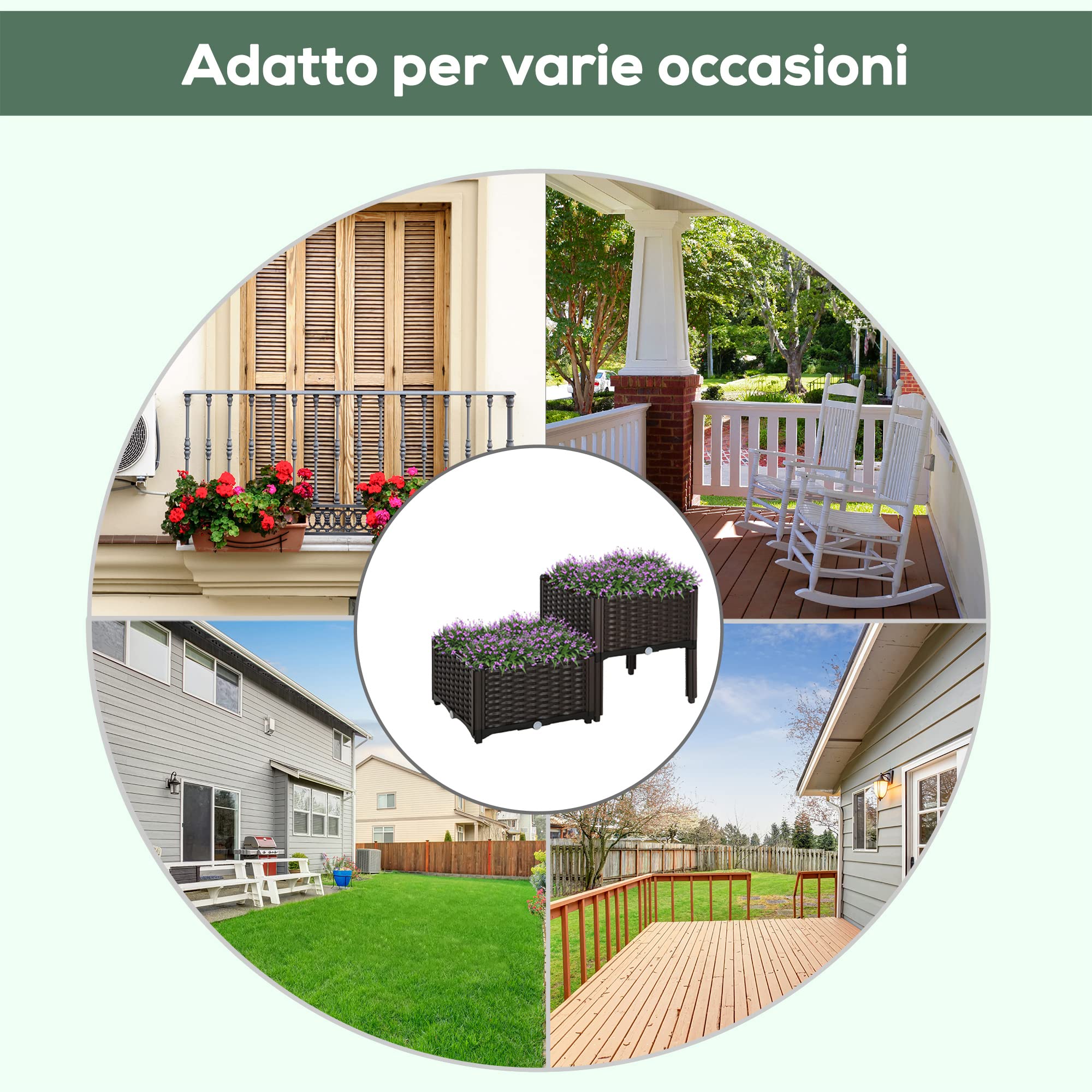 Outsunny Set 2 Pezzi Fioriere da Esterno Autoirriganti Rialzate Letto da Giardino Rialzato per Fiori Effetto Rattan in PP, Marrone