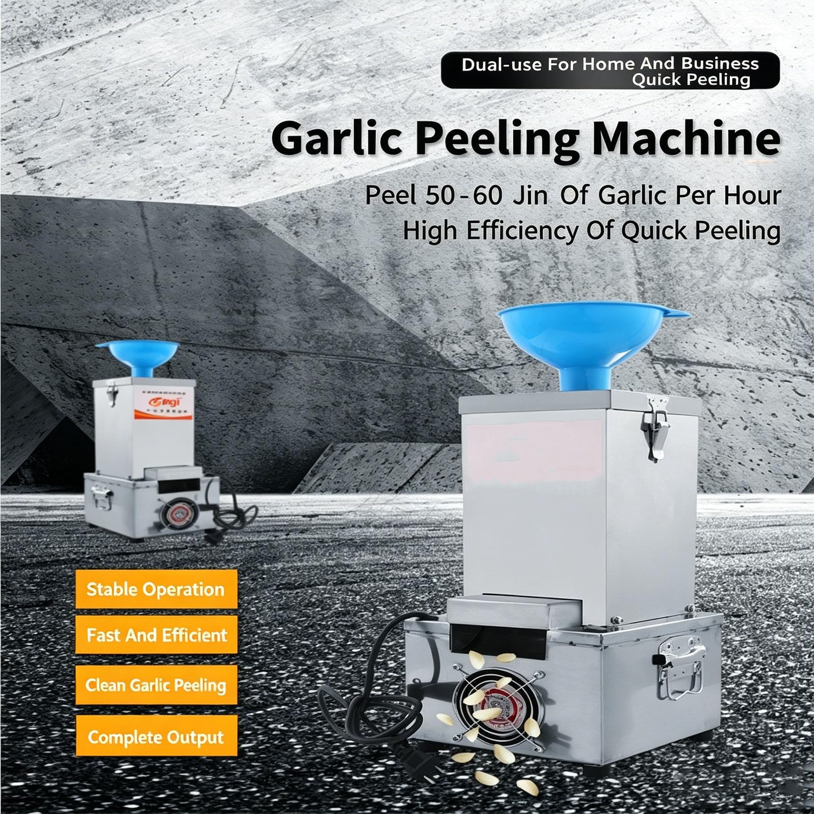 Knoblauchschälmaschine, Edelstahl Automatischer Separator mit großem Einlass, 27 kg/h Produktion, ideal für Küche und Restaurant, effizientes und sauberes Schälen