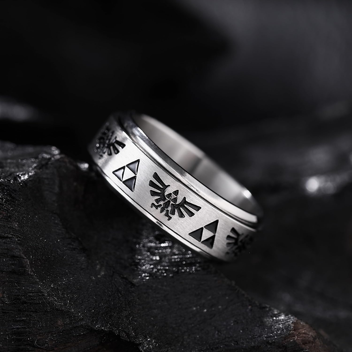 King Will 6mm 7mm 8mm Silver Black Stainless Steel Ring Spinner Ring Anxiety Relief Wedding Ring For Men Women Forest Elk Deer Family/Moon Star/Skull Head/Evil Eye/Poker Pattern Size 7-14 - Image 2