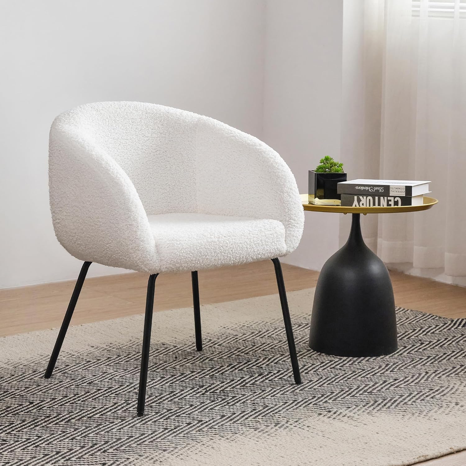 Amazon.com - HoeuThien White Boucle Chair, Mid Century Modern Sherpa ...