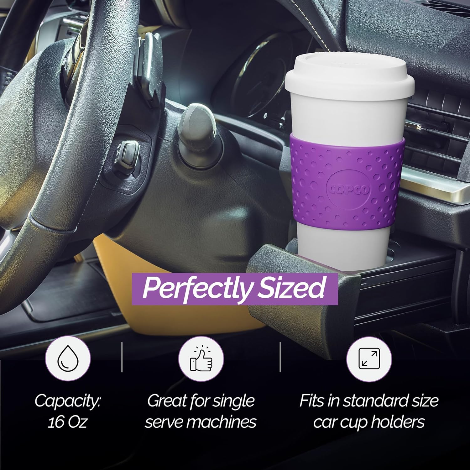 Copco Acadia Travel Mug Set of 2-16 oz, BPA-Free Insulated Coffee Cup with Double-Wall Insulation, Secure Lid & Non-Slip Rubber Grip - Microwave & Dishwasher Safe (Lilac)