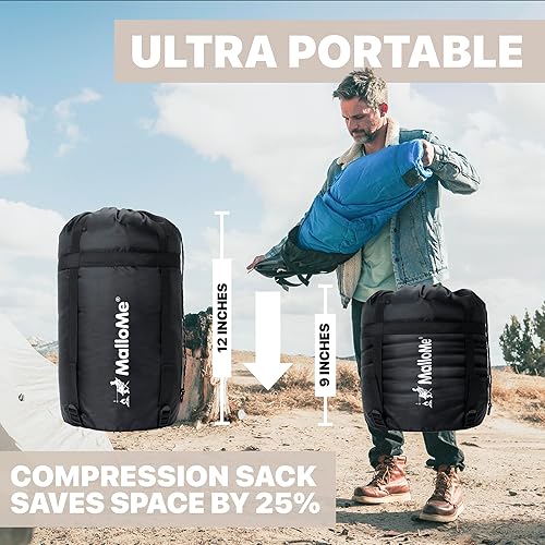 Vista 34 de MalloMe Sacos de dormir para adultos para clima frío y cálido, saco de dormir para mochileros para niños de 10 a 12 años, niñas, niños, ligeros