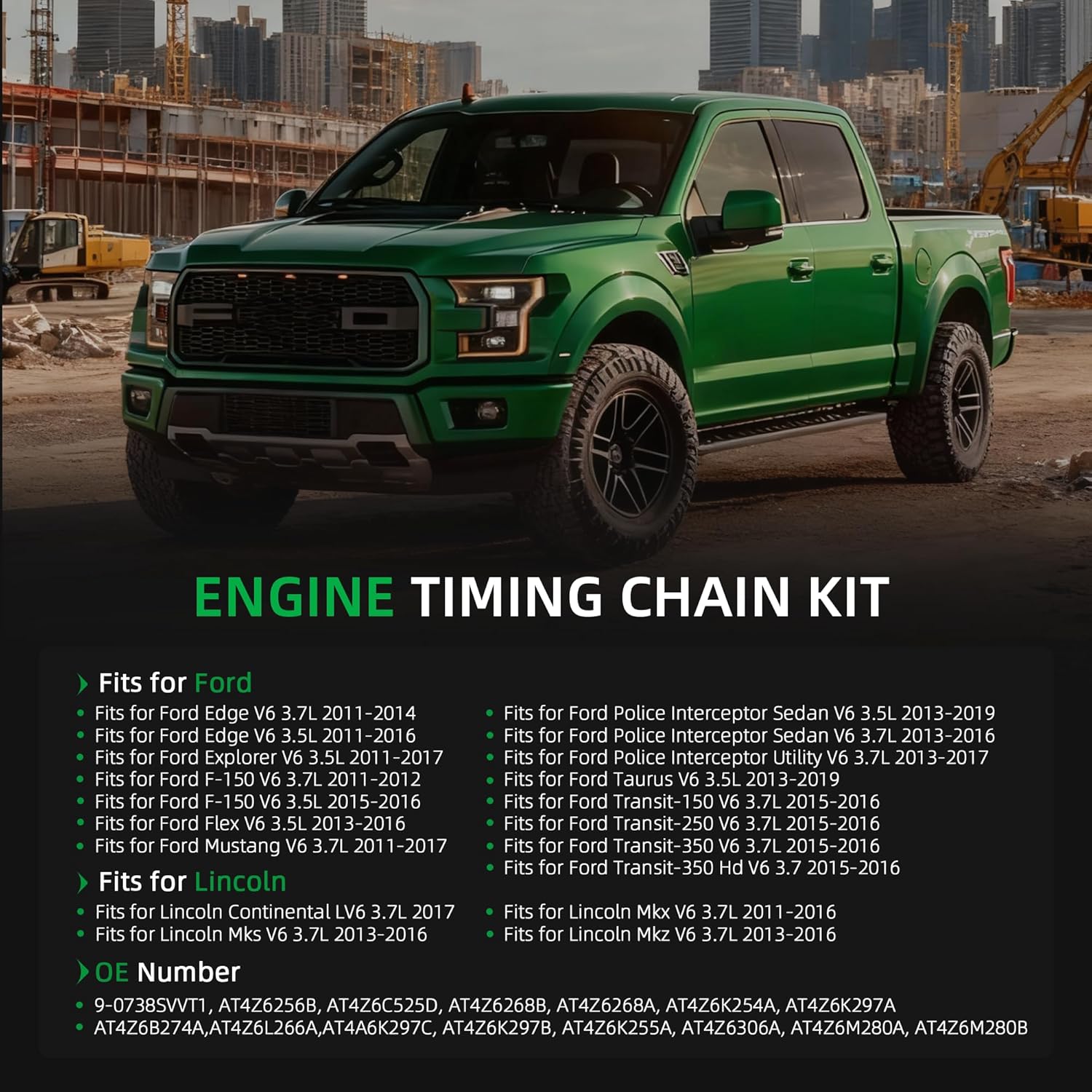 9-0738SVVT1 Engine Timing Chain Kit with 4 PCS VVT Sprockets&VVT Solenoids, For Ford Edge/Explorer/F-150/Flex/Mustang/Taurus/Transit-150 11-19, For Lincoln Continental/Mks/Mkx/Mkz 11-17#AT4Z6256B