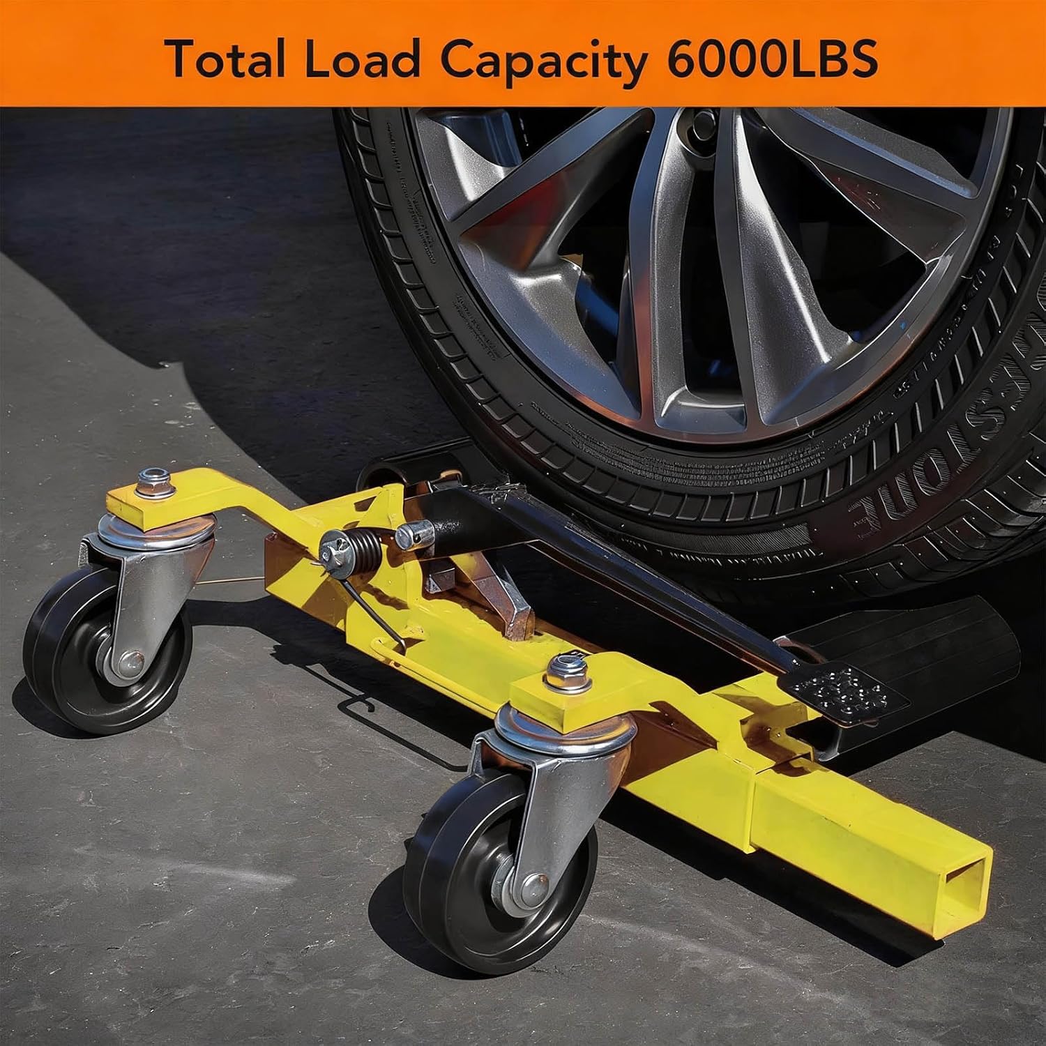 PeakPursuit Car Wheel Dolly Set of 4, 1500 LBS Capacity Hydraulic Car Dolly, Heavy Duty Rollers with Foot Pedal for Car Truck RV Trailer, Yellow