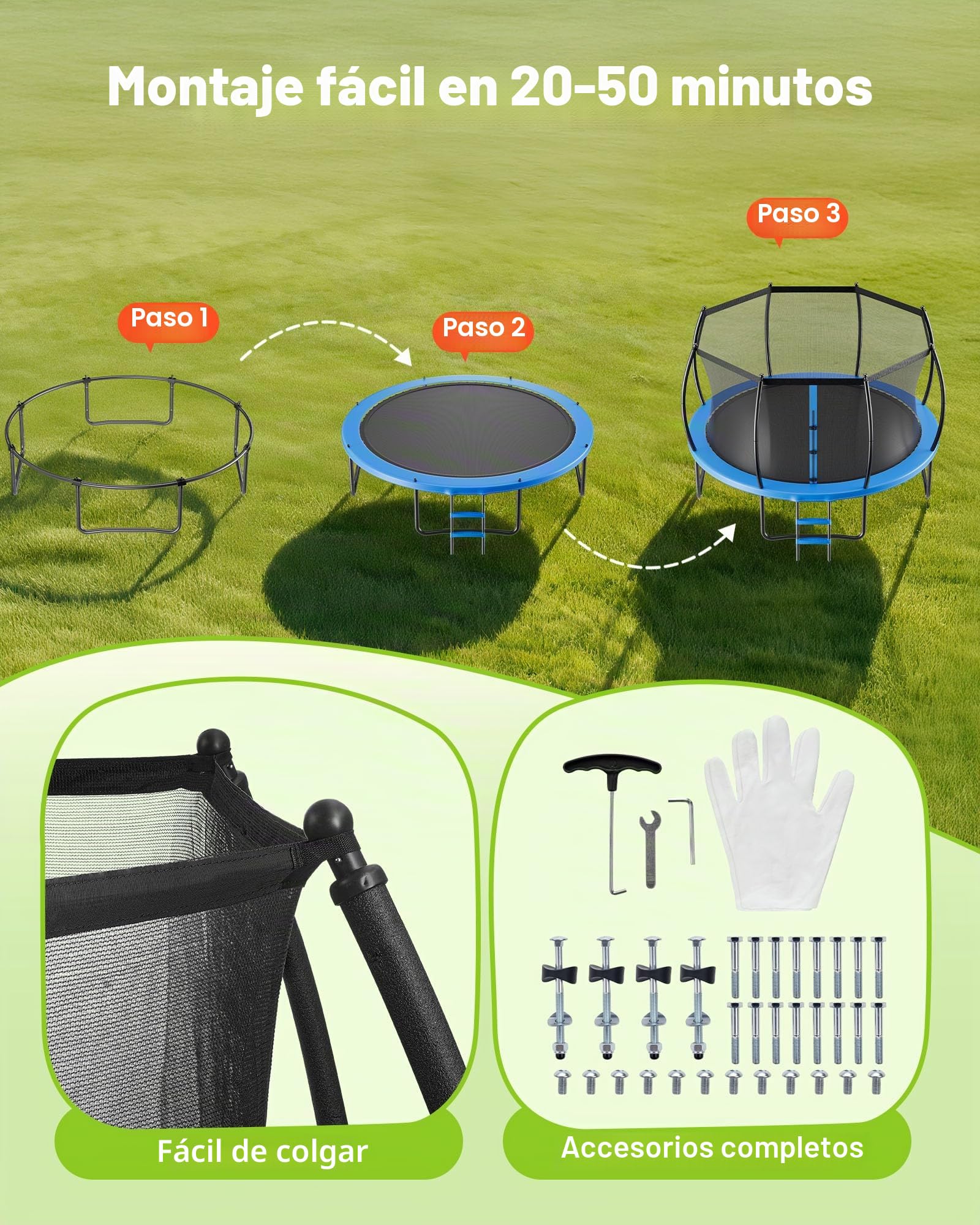 VEVOR Trampolín de Exterior 305 x 236 cm, Cama Elástica Infantil con Red de Protección y Almohadilla Gruesa, Capacidad Máxima de 150 kg, Trampolín al Aire Libre, Regalo de Cumpleaños para Niños