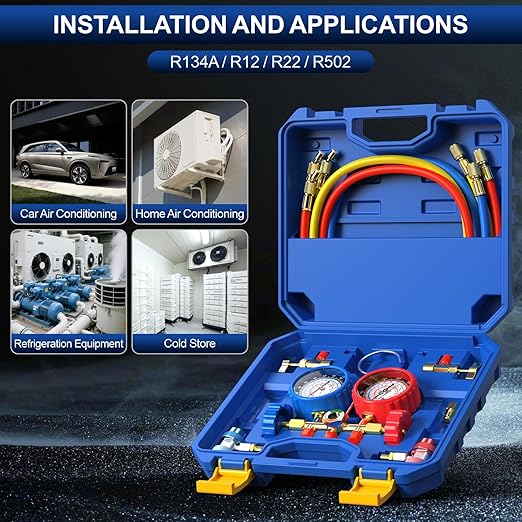 Set de Manómetros AC 3 Vías Luney para R134a R12 R22 R502 miniatura 7