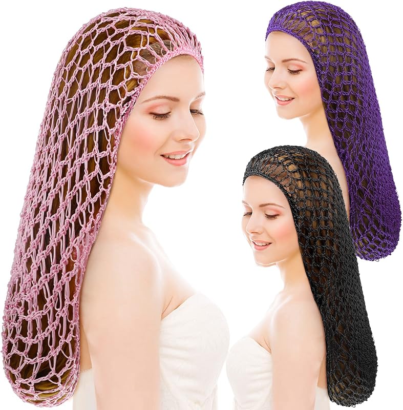 Waydress Toucas de cabelo em crochê de rayon, 3 unidades, 3 cores, 50 x 20 cm