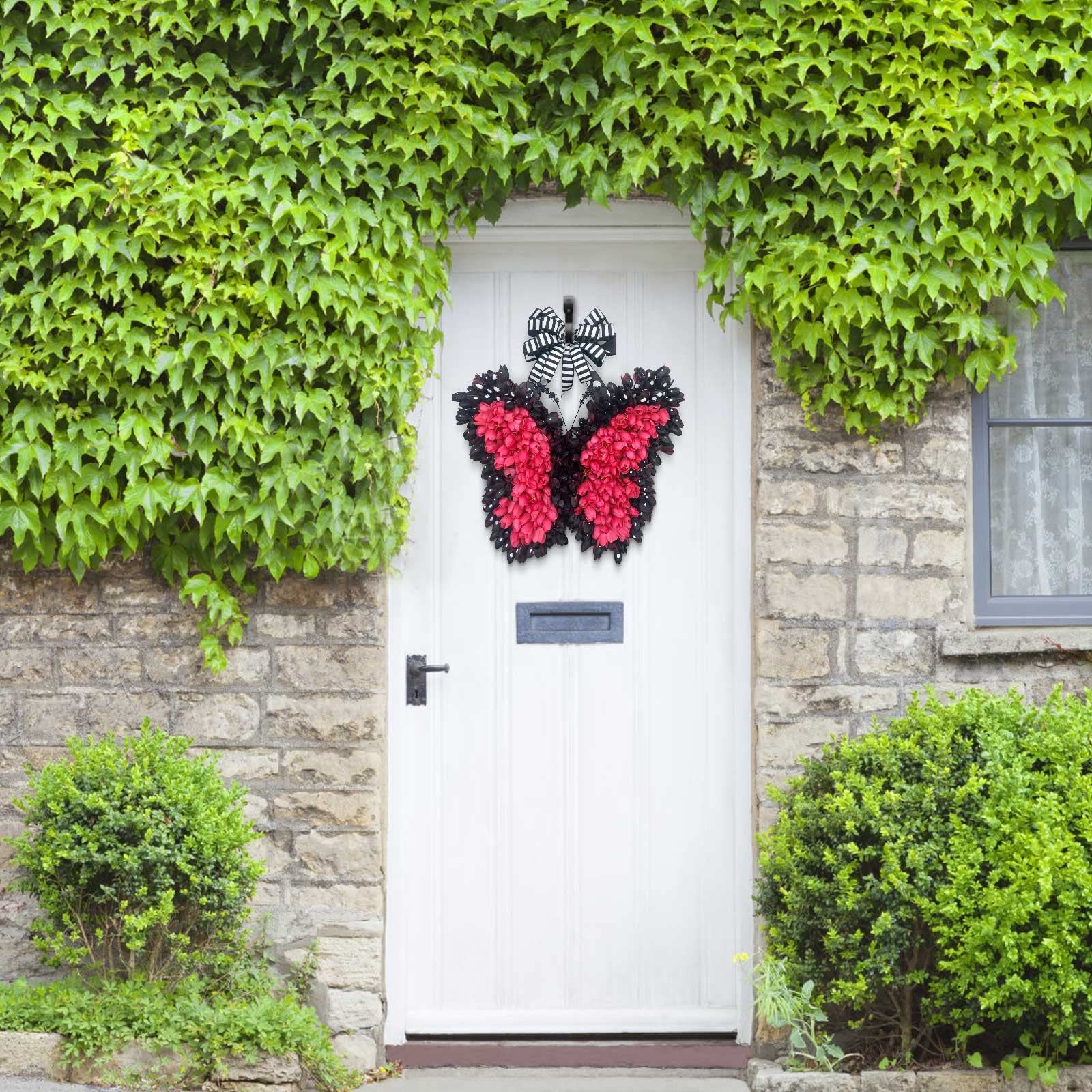 Miaouyo, ghirlanda di fiori artificiali per porta casa, 40 cm, Verde