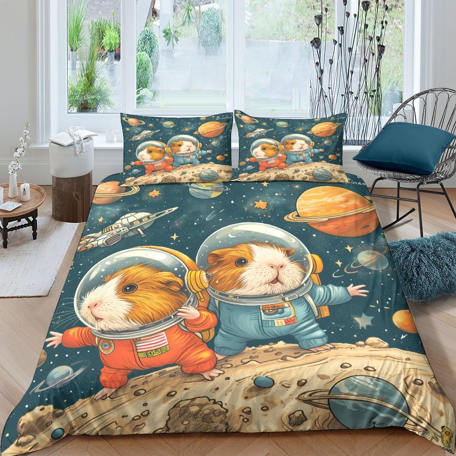Ctjqhvkz Style-8 3D Printed Space Guinea Pig Fitted Sheet Microfiber Cartoon Animal Planet Mattress Cover For Bedroom Guest Room Decor Single（135X200cm）
