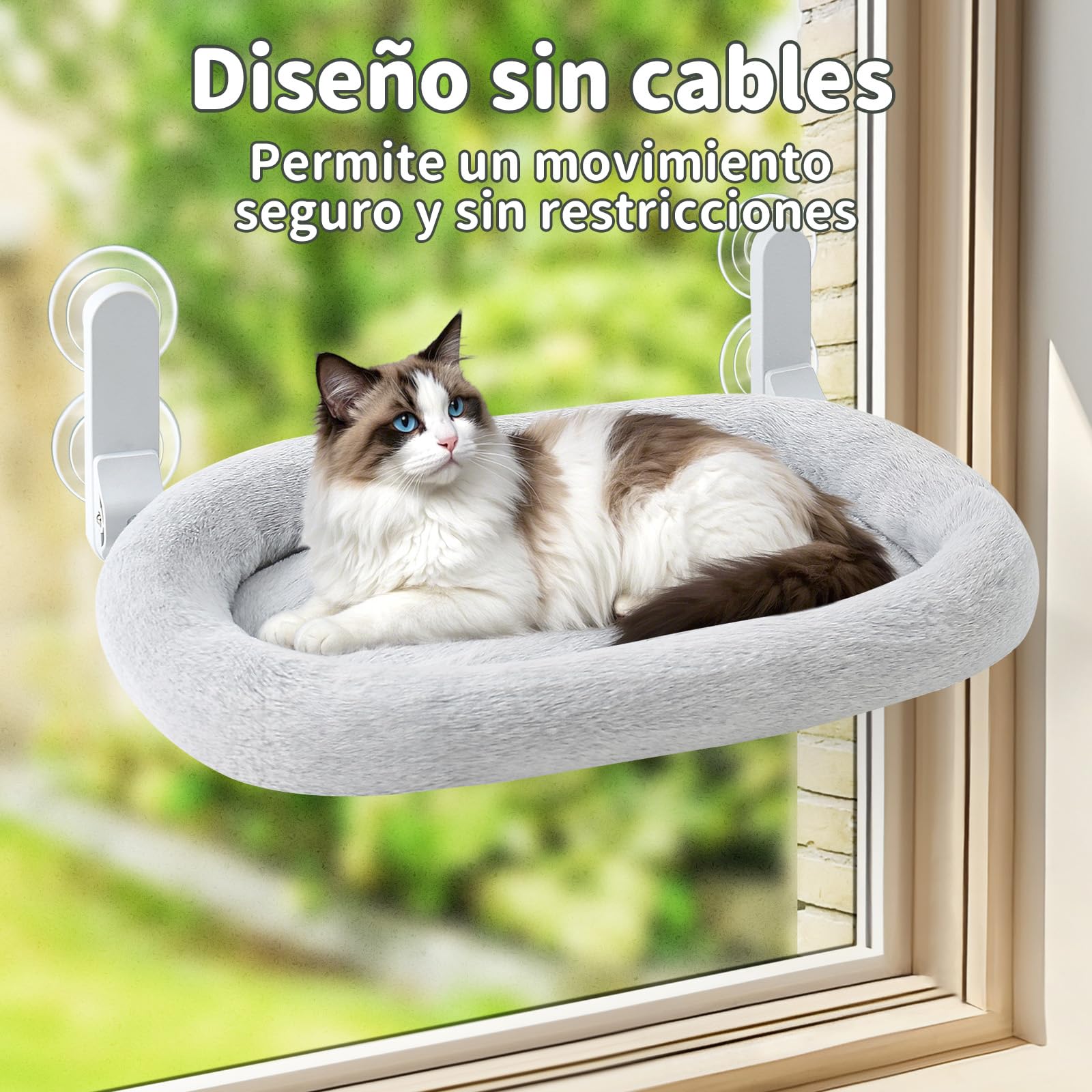 GUUSII HOME Hamaca Gato Ventana con Ventosas Fuertes Cama Colgante para Gatos Amaca Camita Interior Grande Instalación Fácil sin Perforaciones Funda Suave y Lavable Soporta hasta 18kg (Gris)