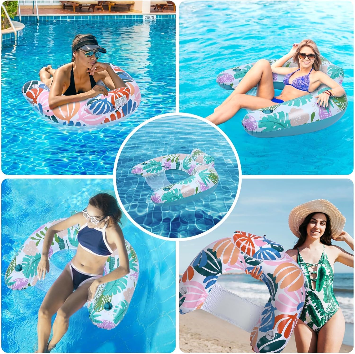 Pool Float Adults, Inflatable Pool Float Chair with Cup Holder Lounge Hammock Pool Toys for Swimming Pool Beach Ocean River Outdoor Party Floaties
