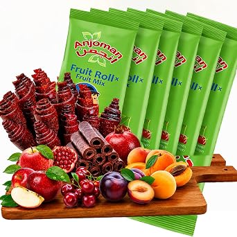 Anjoman 7 Fruity Mix Dried Fruit Leather Bar, 100g x 6 Sheets Snacks Bar, Lavashak No Added Sugar Vegan Snacks, Fruit Roll Ups, 40x14CM
