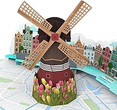 Pop Up Card - Windmill, Tulips and Canals in Amsterdam - 3D Birthday Card for a Holland Holiday, Amsterdam Greeting Card for Birthday