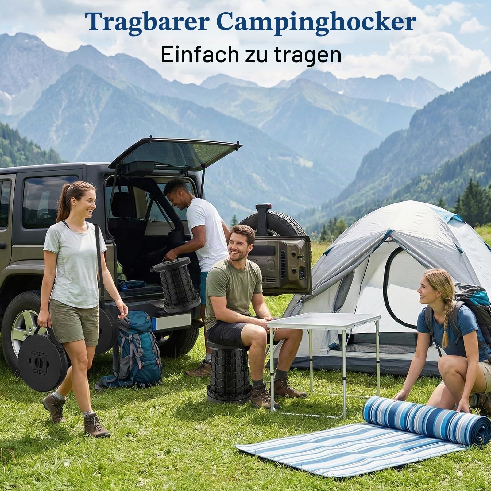 Klapphocker Faltbar Höherer, Tragbarer Teleskophocker 7.5~51.5cm Verstellbar Robust Verbreiterte Sitzfläche, Plastik Hocker Klappbar für Outdoor Camping Angeln BBQ Küche Garten