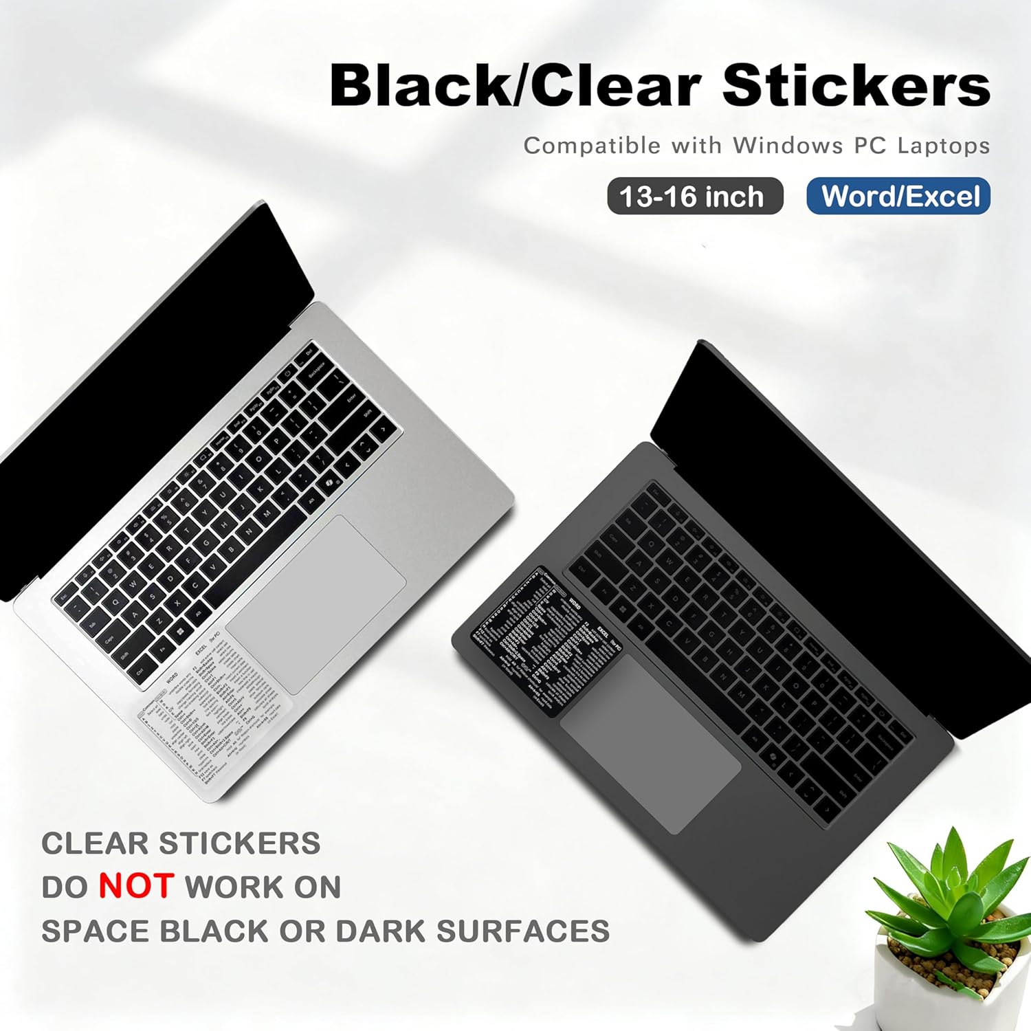 Word & Excel Shortcut Stickers for Keyboard – Microsoft Office Hotkey Labels, Laptop & Desktop Keyboard Shortcuts, Compatible with Windows & Mac, Study & Work Productivity Reference Guide (20, Clear)