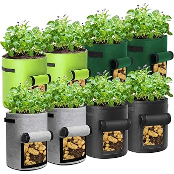 LITLANDSTAR Pack of 8 10 Gallon Potato Plant Bags 37 L Potato Plant Bag Made of Non-Woven Fabric with Visible Flap and Handles for Plant Tomatoes Potatoes Vegetables and Flowers Multi-Colour