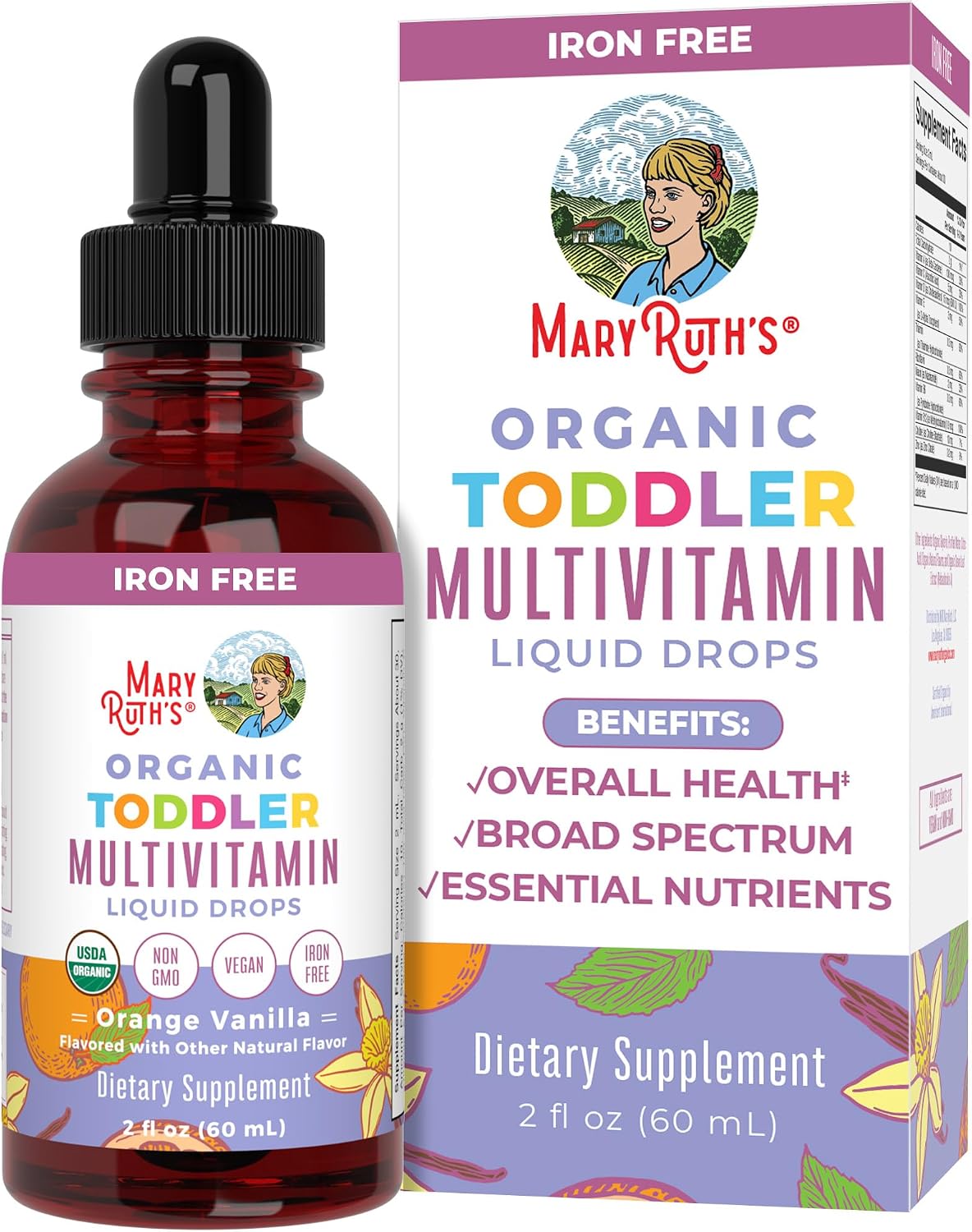 MaryRuth Organics Kids Multivitamin for Toddlers | USDA Organic | Toddler Vitamins Liquid Drops for Kids Ages 1-3 | Immune Support &amp; Overall Wellness | Vegan | Non-GMO | Gluten Free | 2 Fl Oz