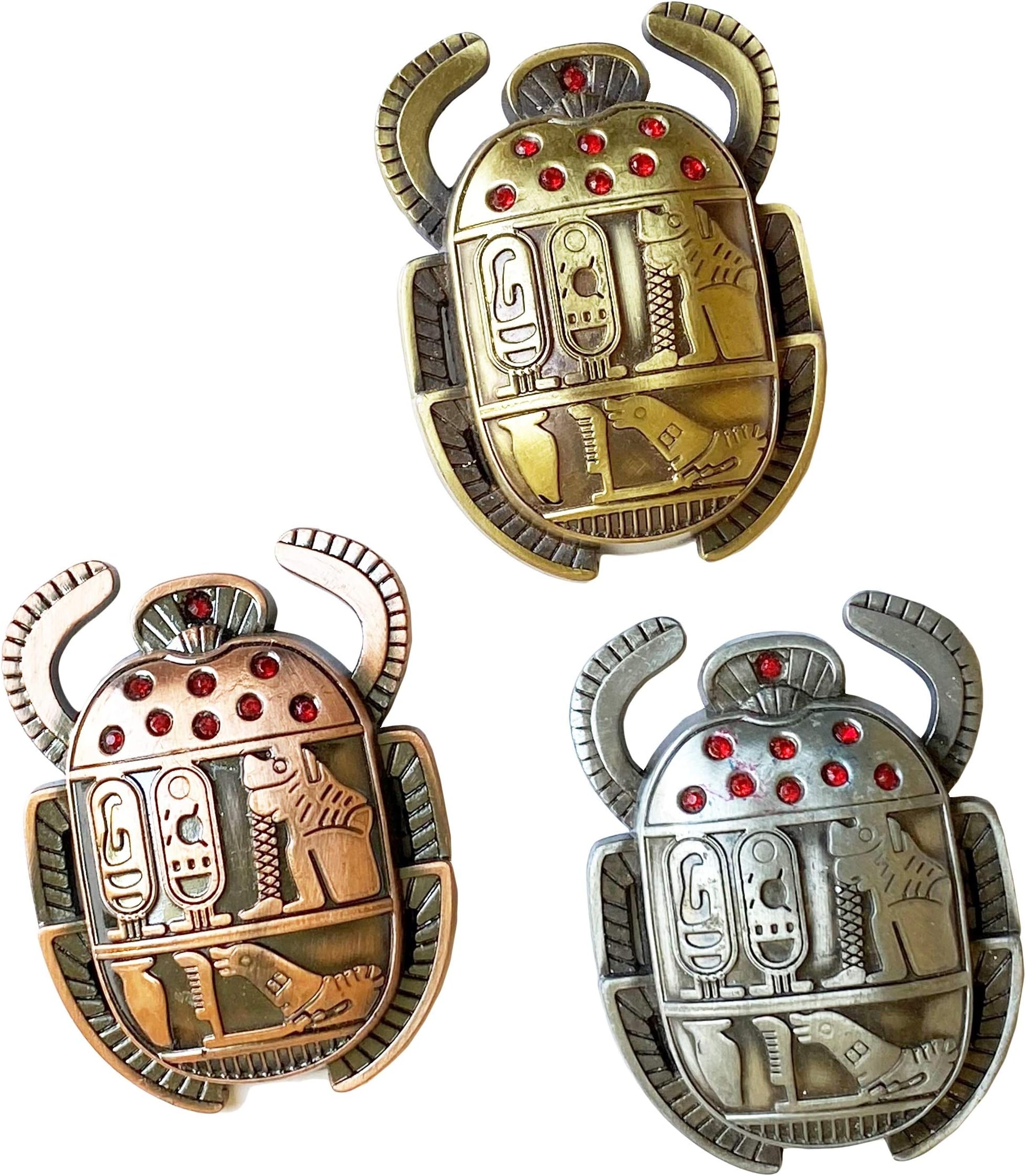 NileCart 2.5 in Metal Egyptian Scarab Beetle Refrigerator Magnets Made in Egypt - Set of 3 Fridge Magnets Egyptian Scarabs