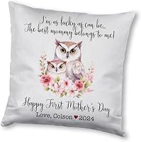 Vista 7 de Funda de almohada personalizada para el primer día de la madre, diseño floral de búho, funda de almohada personalizada para el día de la madre