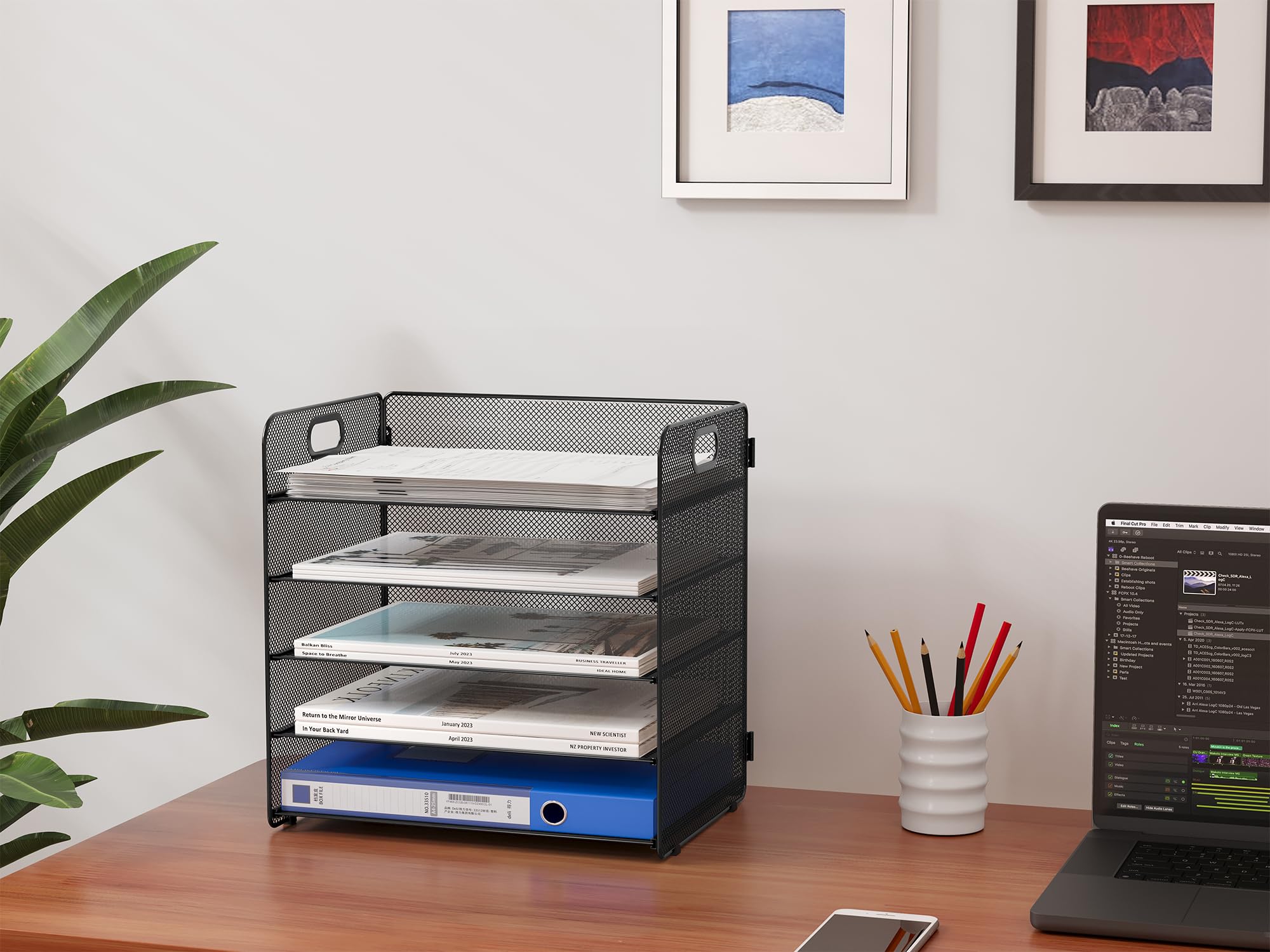 EasyPAG 5 Fächer A4 Metall Büro Schreibtisch Organizer Dokumentenhalter Aktenablage Zeitschriftenhalter Briefablage Papier Magazin Organisator,Schwarz