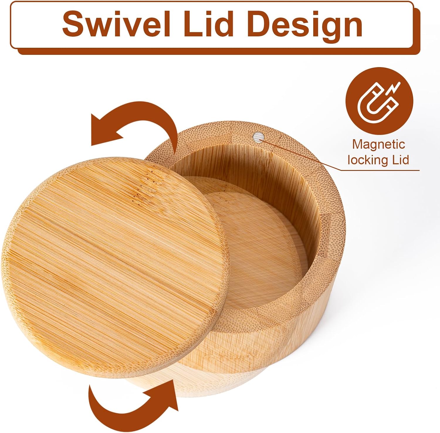 Bamboo Salt Cellar, Salt Box with Swivel Lid,Round Spice Container,6 oz | Kitchen Salt Container Holder for Storing Salt Pepper,Sugar,Herbs,Spice