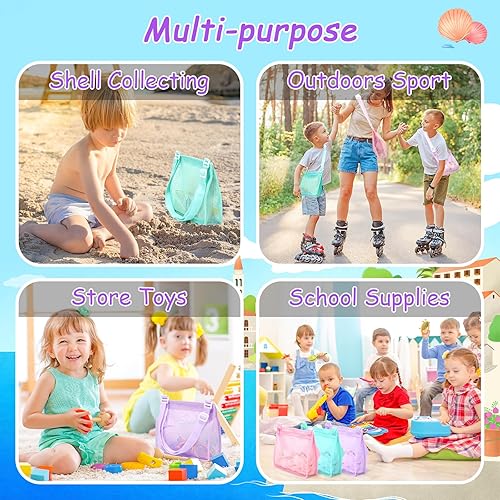 Miniatura 19 de Tagitary Bolsa de playa de malla para juguetes de playa, bolsa de recolección de conchas para niños, bolsa de juguete de arena para sostener