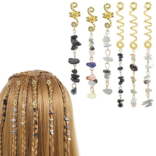 6PCS Hair Jewelry for Braids, Natural Stone Hair Braid Accessories,