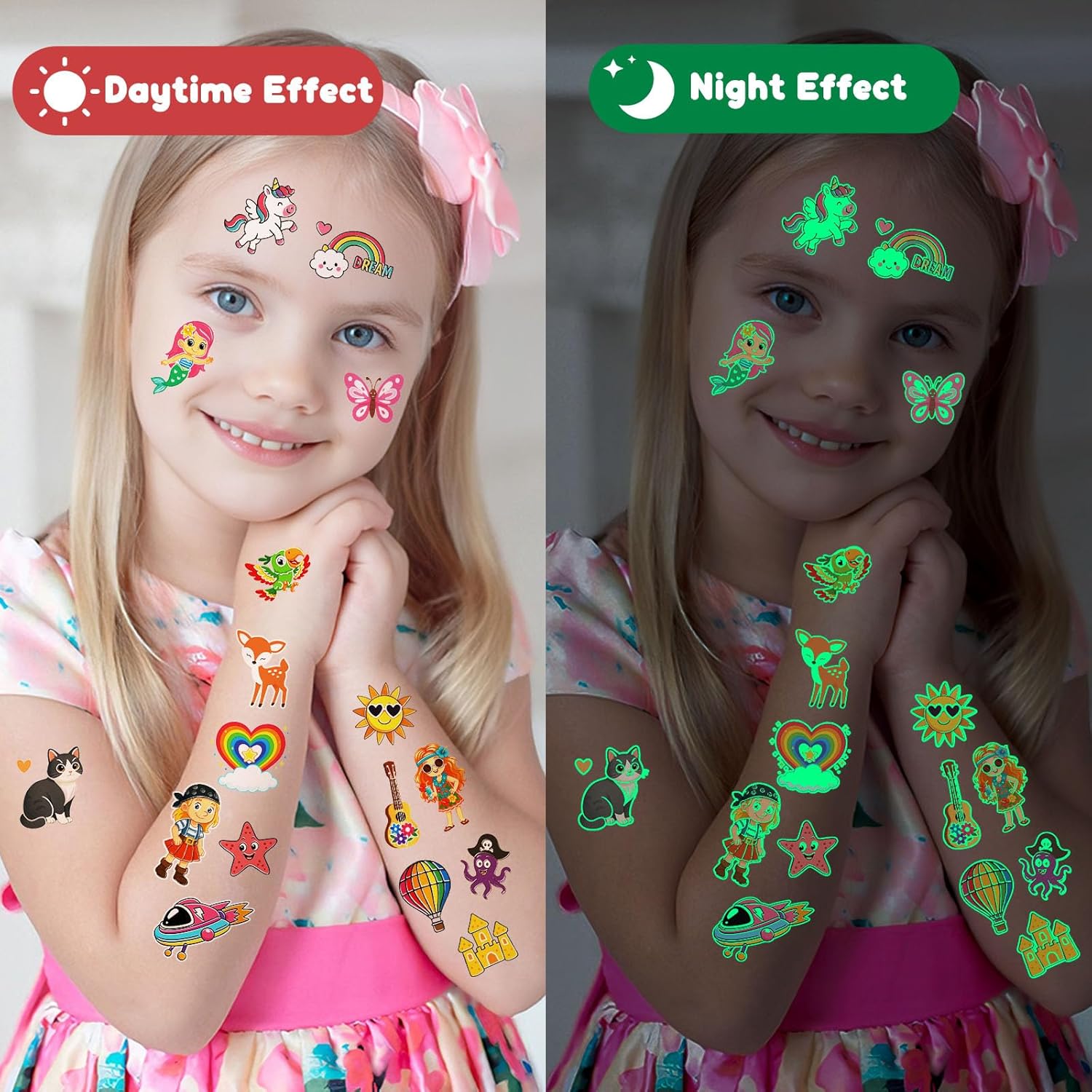 Glow In The Dark Temporary Tattoos for Kids, 350 Mixed Styles, Goodie Bags Stuffers for Kids, Glow In The Dark Party Supplies, Include Animal, Car, Dinosaur, Alien, Ocean, Space, Mermaid, Unicorn, etc
