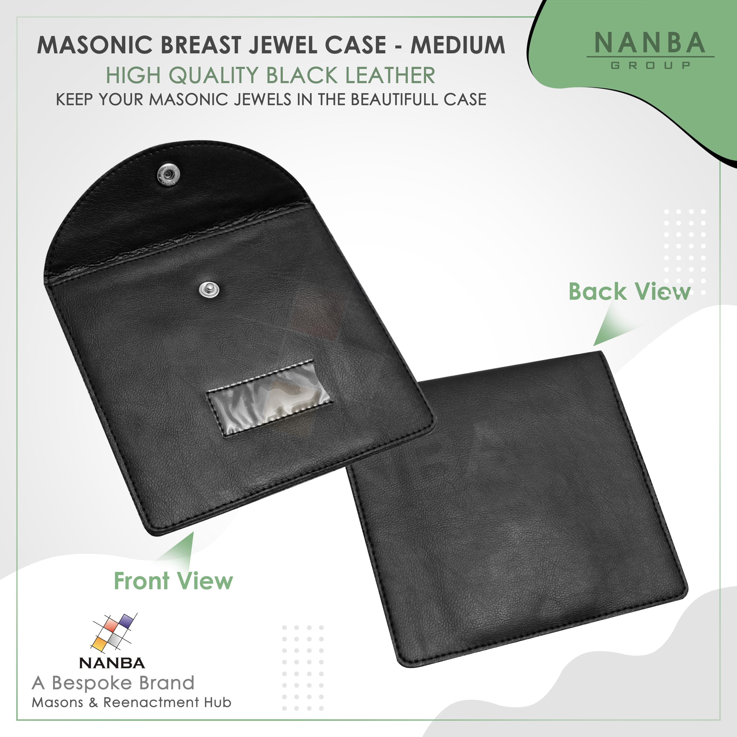 Masonic Regalia Pocket Jewel Holder Case Leather Carry Wallet with Soft Lining for Freemason Lodge Jewels, Pins & Badges - Plain
