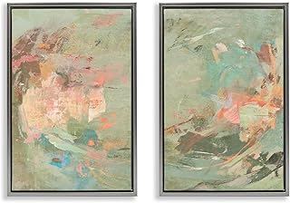 Stupell Industries Neutral Tones with Soft Pastels 2 Piece Gray Framed Floater Canvas Set design by Suzanne Nicoll, 25 x 17