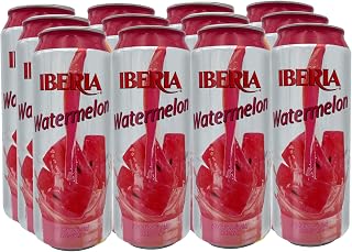 Iberia Watermelon Juice Drink - Vegan, Gluten-Free, No Preservatives, Rich Pulp Flavor, 16.57 Fl Oz Cans (Pack of 12)