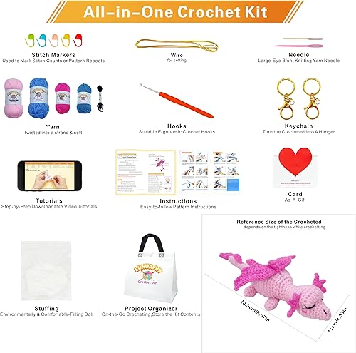 Miniatura 2 de LuNuaFvy Kit de ganchillo para principiantes kit de animales de ganchillo para adultos, kit de inicio de ganchillo y tejido de 2 dragones con hilo