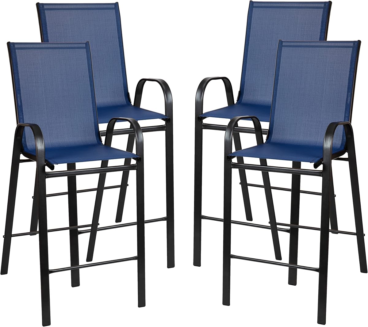 Flash Furniture 4 Pack Brazos Series Navy Outdoor Barstools with Flex Comfort Material and Metal Frame | Flex Comfort Material