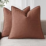 Foindtower Pack of 2, Decorative Linen Soild Throw Pillow Covers Soft Accent Euro Cushion Case Boho Farmhouse Pillowcase for Chair Couch Sofa Bedroom Living Room Home Decor 20 x 20 Inch Rust Red