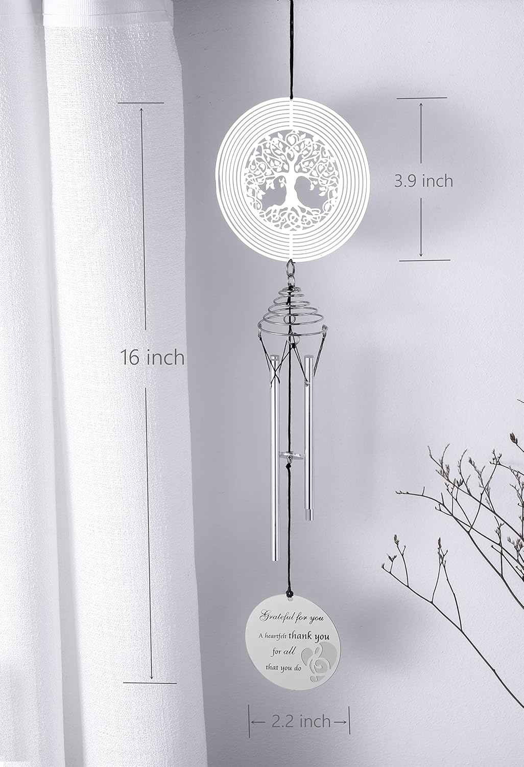 Thank You Wind Chimes with Tree of Life Wind Spinner for Women, Teacher, Family, Friends - Appreciation Gifts for Coworkers - Ideal Hostess/ Gratitude Gifts