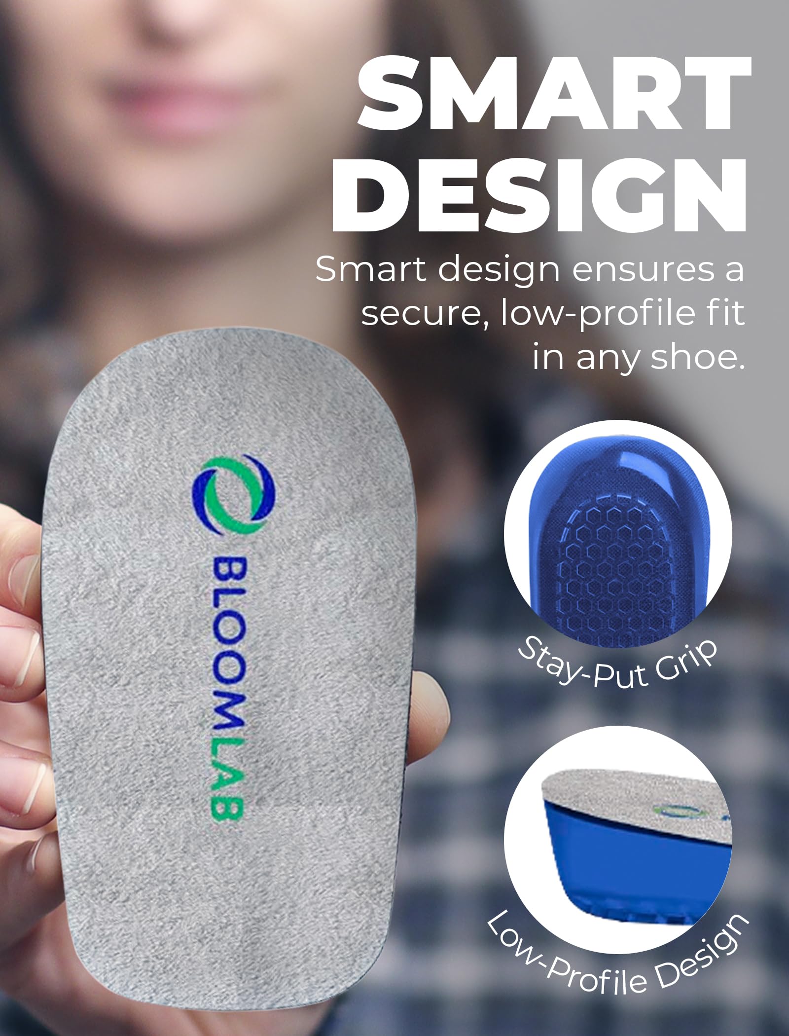 BloomLab Insertos de elevación de talón para zapatos, 3 alturas, tallas M/L, 1 par | Ancho estándar, hombres y mujeres, amortiguación de gel suave, soporte de discrepancia en la longitud de las piernas