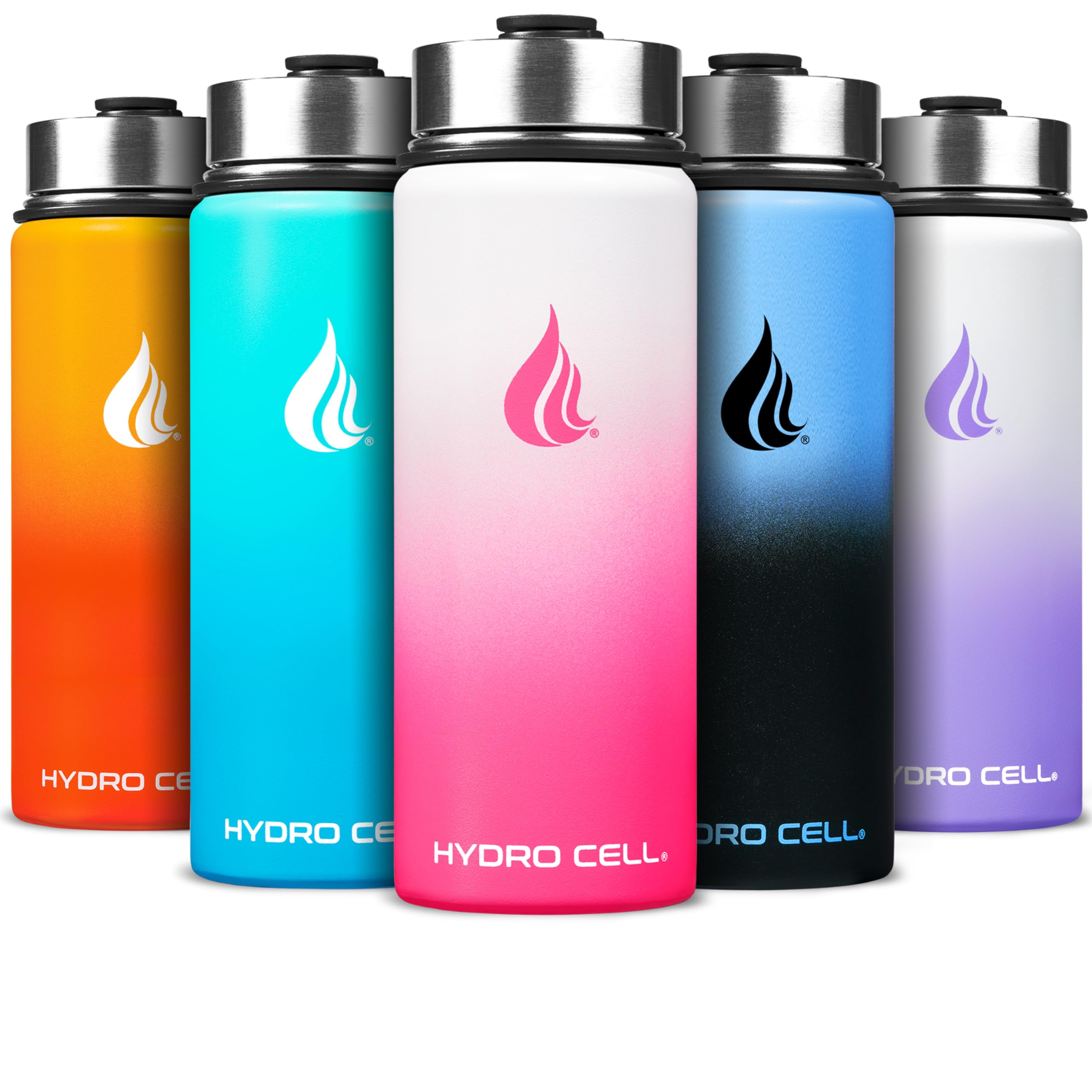 HYDRO CELL Stainless Steel Insulated Water Bottle with Straw - For Cold & Hot Drinks - Metal Vacuum Flask with Screw Cap and Modern Leakproof Sport