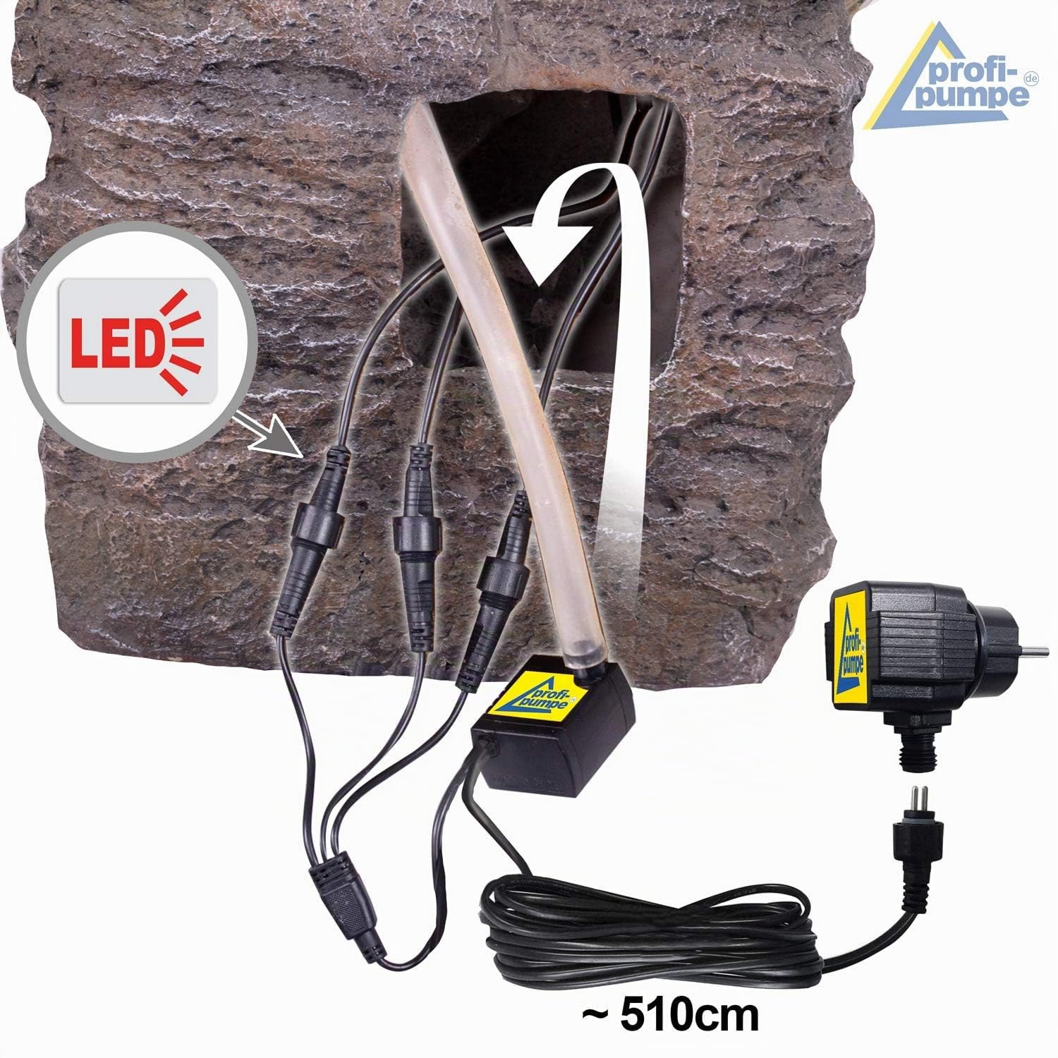 Gartenbrunnen Brunnen Zierbrunnen Zimmerbrunnen Springbrunnen Brunnen Wasserfall Wasserspiel für Garten (STEINKRUG mit LED-Licht - 230V)