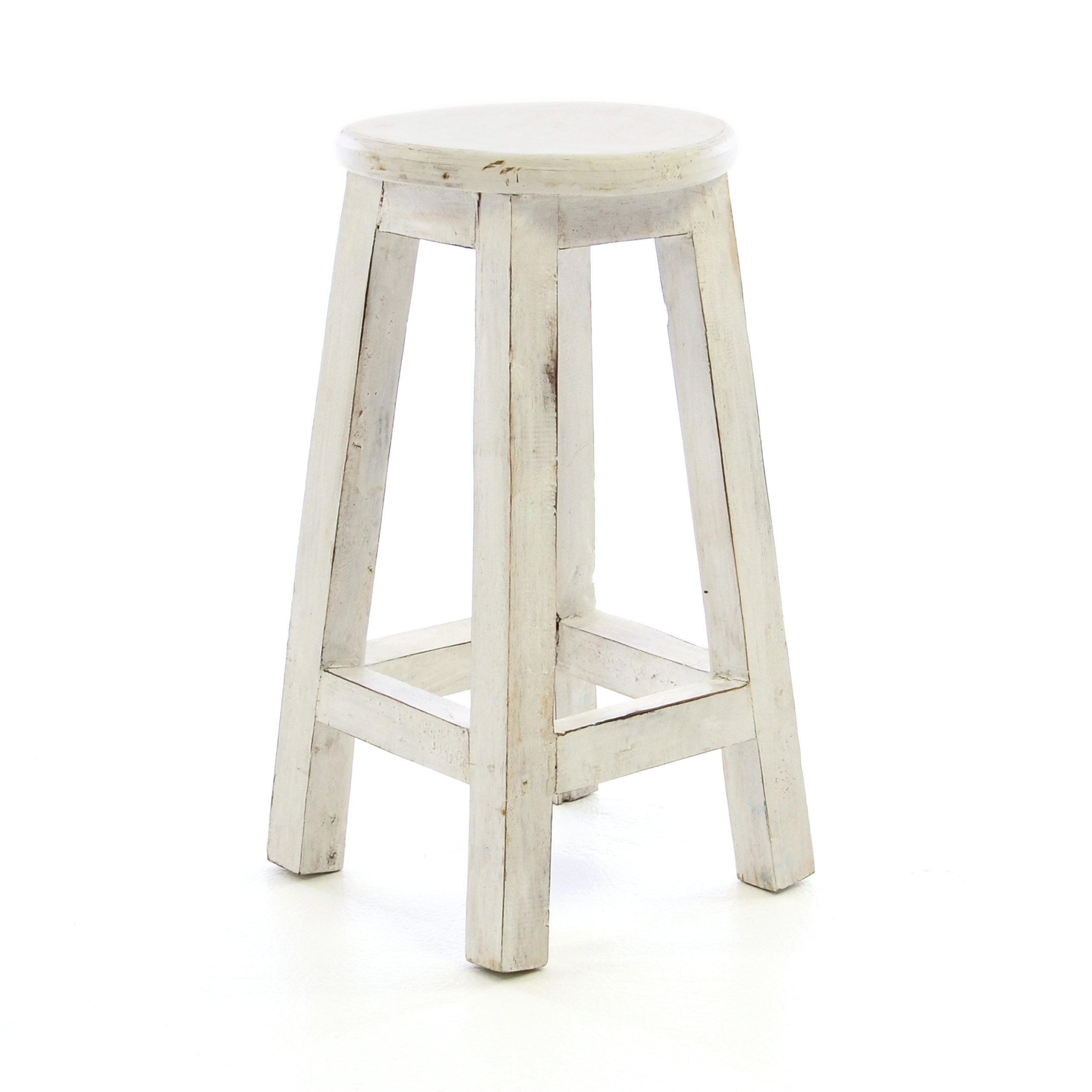 Divero Rustikaler Hocker SALOU aus Holz im Vintage-Look –Farbe: weiß