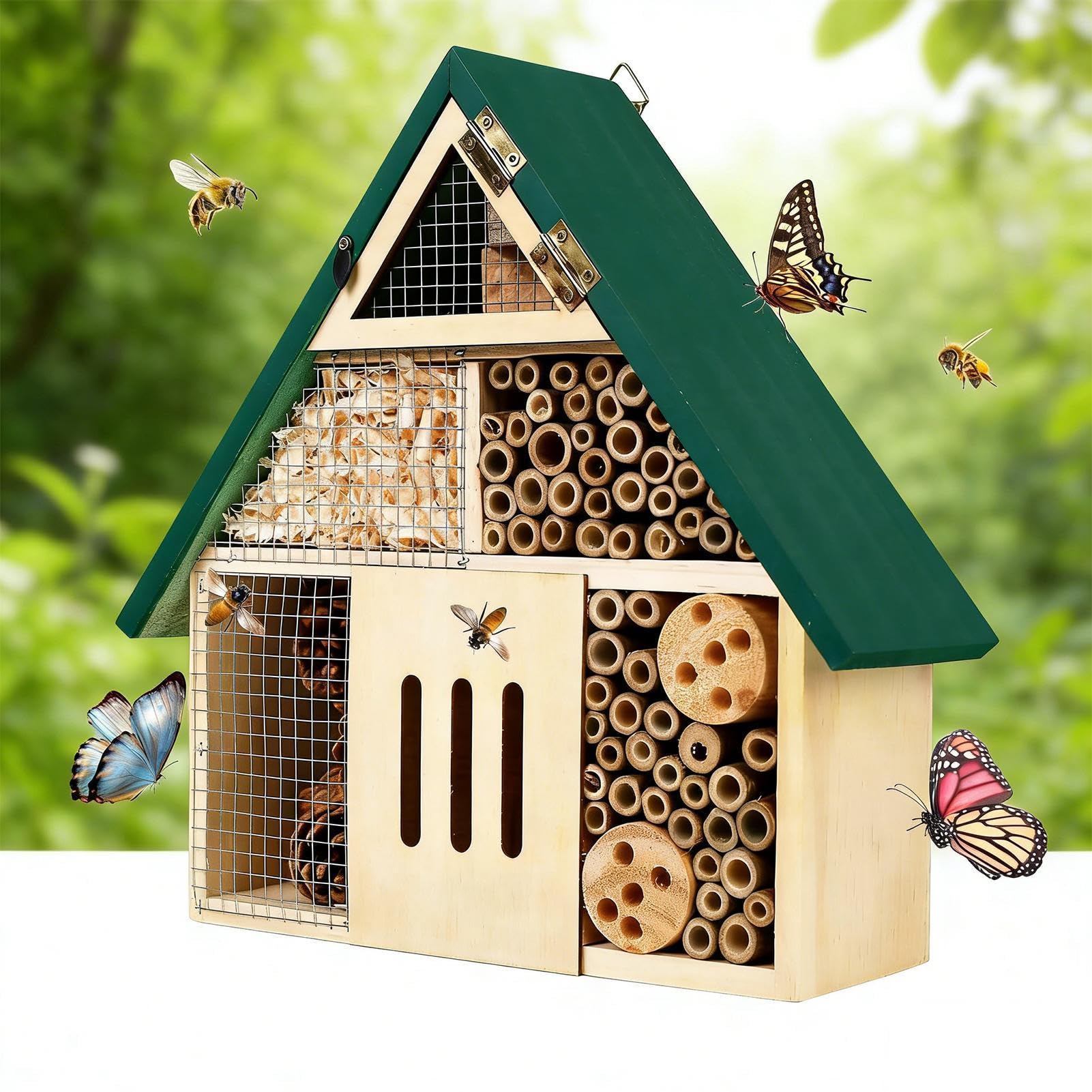 Casa delle Habitat in legno decorativo per impollinatori | Hotel per farfalle e Habitat per da giardino Per alberi, retrocortile, frutteto, balcone, terrazzo, cortile, , fattoria