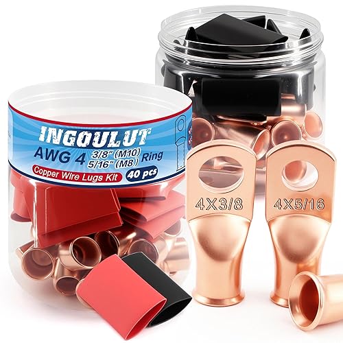 Tapones de cobre para batería, calibre AWG4, calibre 516, 38, terminales de anillo de alambre, conectores de terminales de engarzado, 20 unidades,