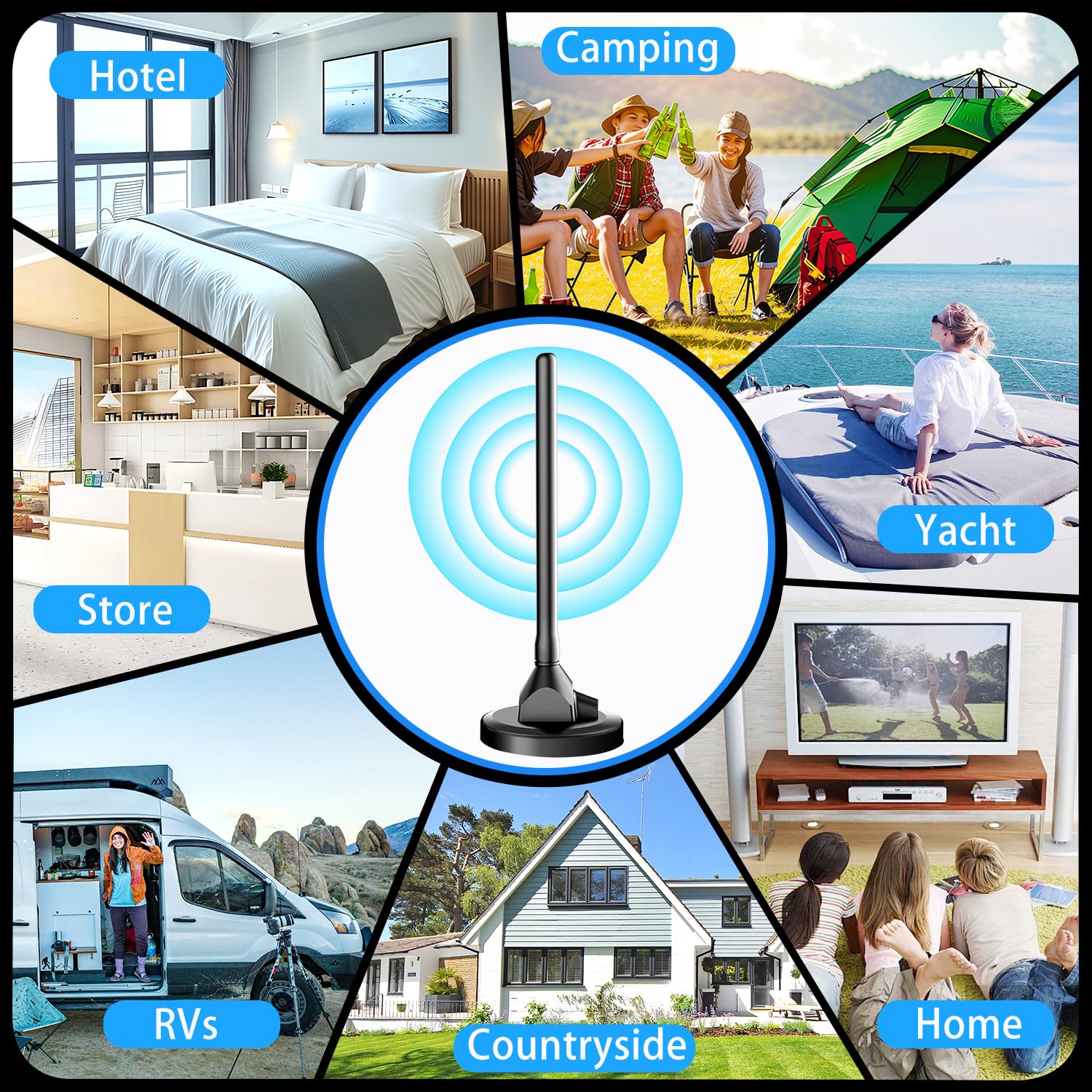 Antena de TV digital para interiores con base magnética fuerte, recepción de 360° y largo alcance para canales locales, fácil instalación, compatible con 4K 1080p para canales locales gratuitos