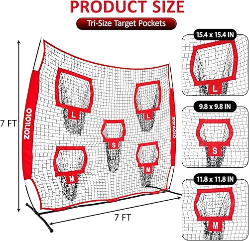 Miniatura 2 de Red de lanzamiento de fútbol de 7 x 7 pies, red de entrenamiento de fútbol, práctica de objetivo con 5 objetivos de diferentes tamaños LMS  Ideal