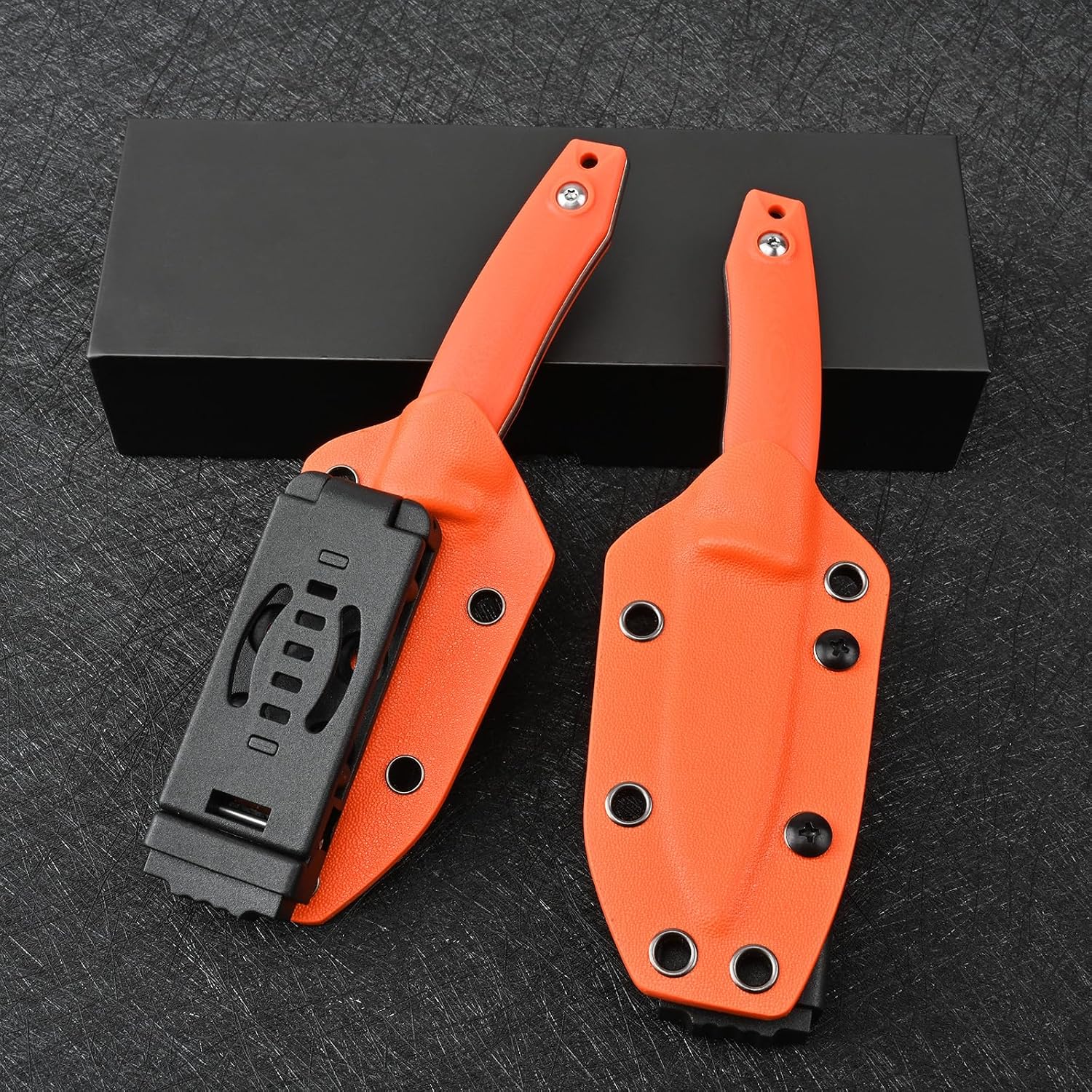 Knives 6.49 inch DC53 Steel Tactical Fixed Blade Knife with kydex sheath for Men EDC Outdoor Camping Survival Hunting (Black stone wash+orange handle)